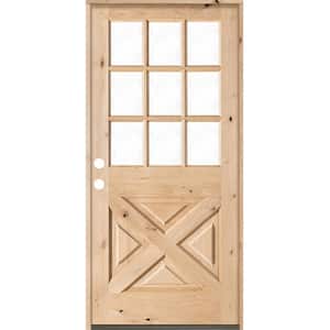 32 in. x 80 in. Knotty Alder Right-Hand/Inswing X-Panel 1/2 Lite Clear Glass Unfinished Wood Prehung Front Door