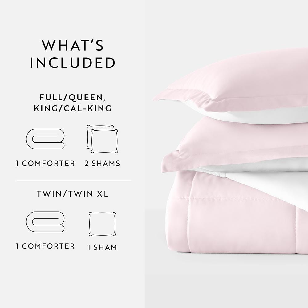 Blush and White Reversible Down-Alternative King Comforter Set
