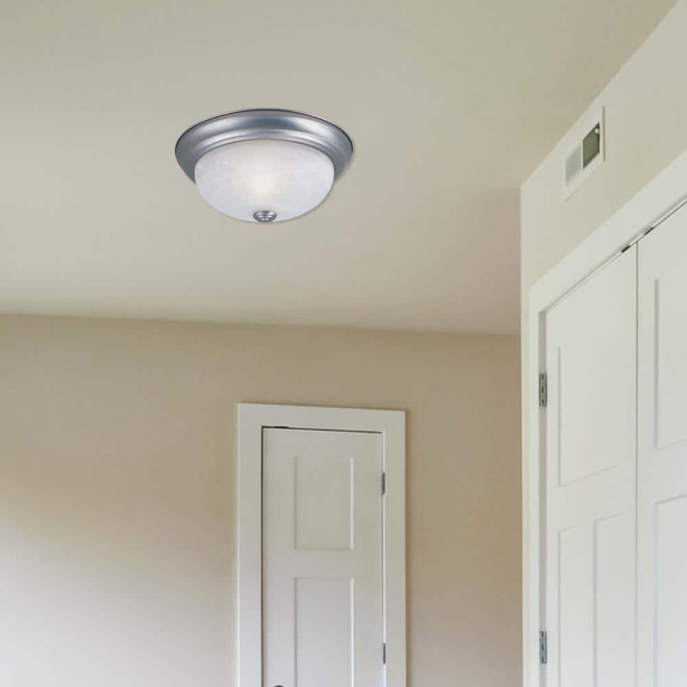 Pewter 15" Alabaster Glass Flush Mount Ceiling Light