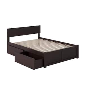 Orlando Espresso Full Solid Wood Storage Platform Bed with Flat Panel Foot Board and 2 Bed Drawers