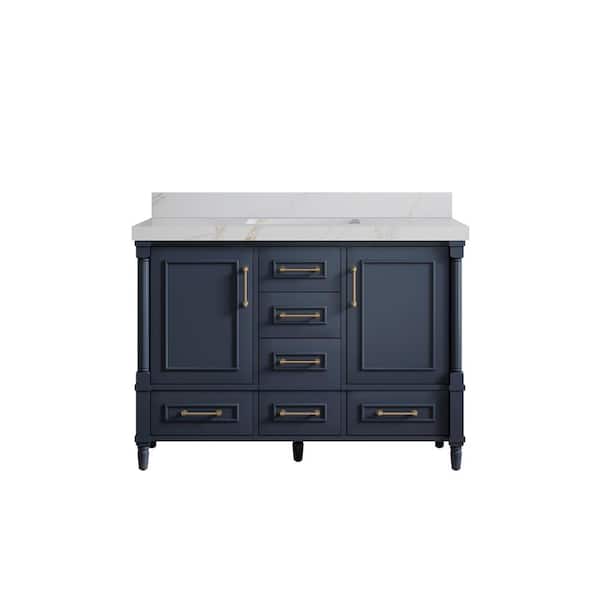 Willow Collections Hudson 48 in. W x 22 in. D x 36 in. H Single Sink Bath Vanity in Navy Blue with 2 in. Calacatta Sienna qt. Top