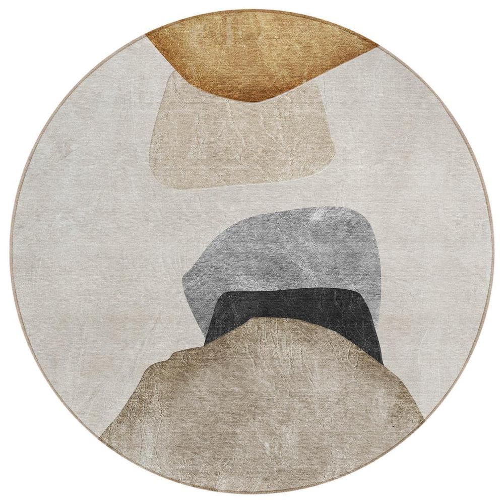 Tan Brown and Gray 8 ft. Round Woven Abstract Round Indoor/Outdoor Area Rug price history on PriceWatchPro
