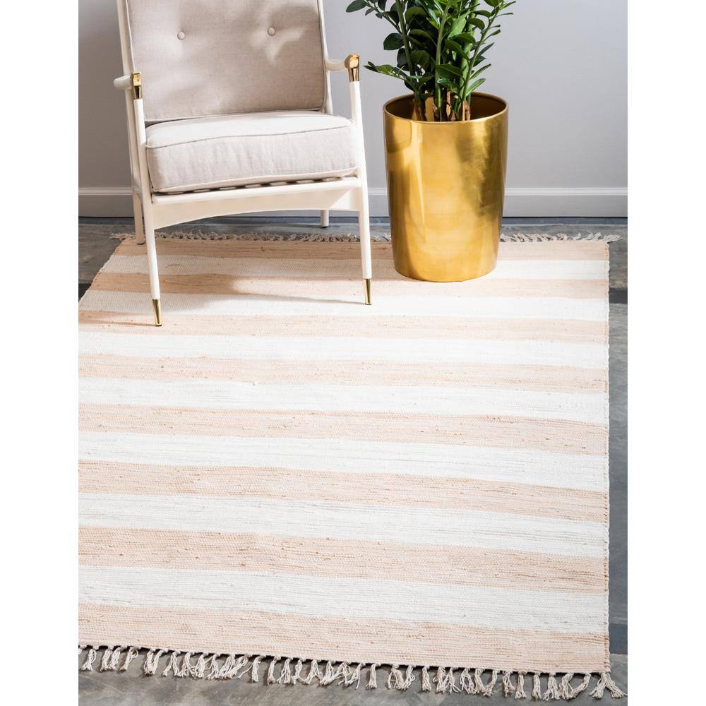 Handmade Beige and Brown Braided Rectangular Cotton Rug