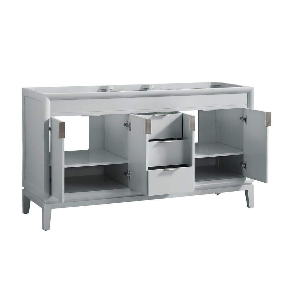 Modern Dove Gray 60" Double Solid Wood Freestanding Vanity Cabinet