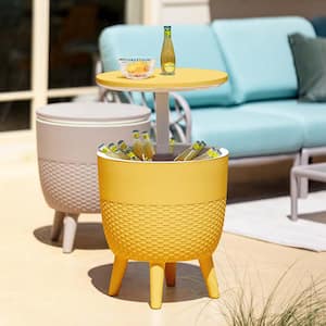 Cancun Gold Round Resin 2-in-1 Side Table/Cooler