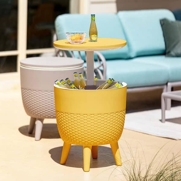 Lagoon Cancun Gold Round Resin 2-in-1 Side Table/Cooler