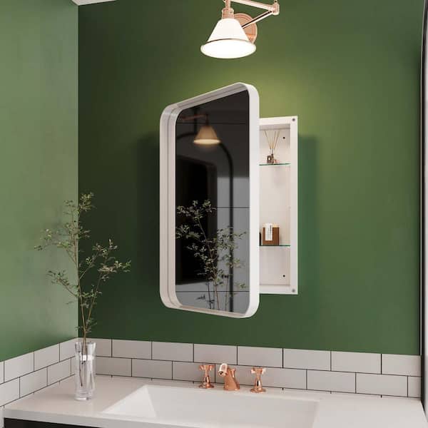 Unbranded 16 in. W x 24 in. H Rectangular Wall Mirror, Recessed Metal Framed Wall Mirrored Cabinet, Bathroom Wall Mirror, White