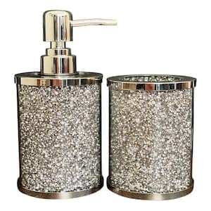 Ambrose Exquisite Silver 2-Piece Soap Dispenser and Toothbrush Holder in Gift Box