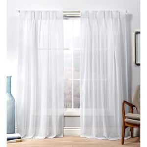 Penny Winter White Solid Sheer Triple Pinch Pleat / Hidden Tab Curtain, 27 in. W x 96 in. L (Set of 2)