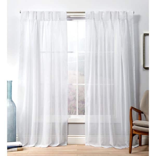 EXCLUSIVE HOME Penny Winter White Solid Sheer Triple Pinch Pleat / Hidden Tab Curtain, 27 in. W x 96 in. L (Set of 2)