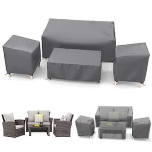 Heavy-Duty Outdoor Large Gray Rattan/Wicker Chair Furniture 4-Piece Set Cover