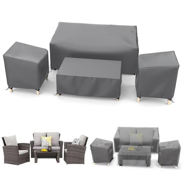 Gasadar Heavy-Duty Outdoor Large Gray Rattan/Wicker Chair Furniture 4-Piece Set Cover