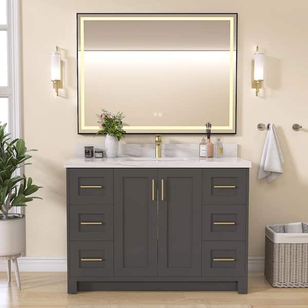 Getpro 48 in. W x 21.5 in. D x 33.5 in. H Bath Vanity Cabinet without Top Bathroom Vanity Cabinet in Matte Grey