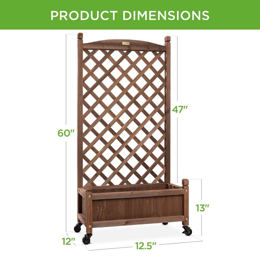 Walnut Fir Wood Mobile Planter Box with Trellis