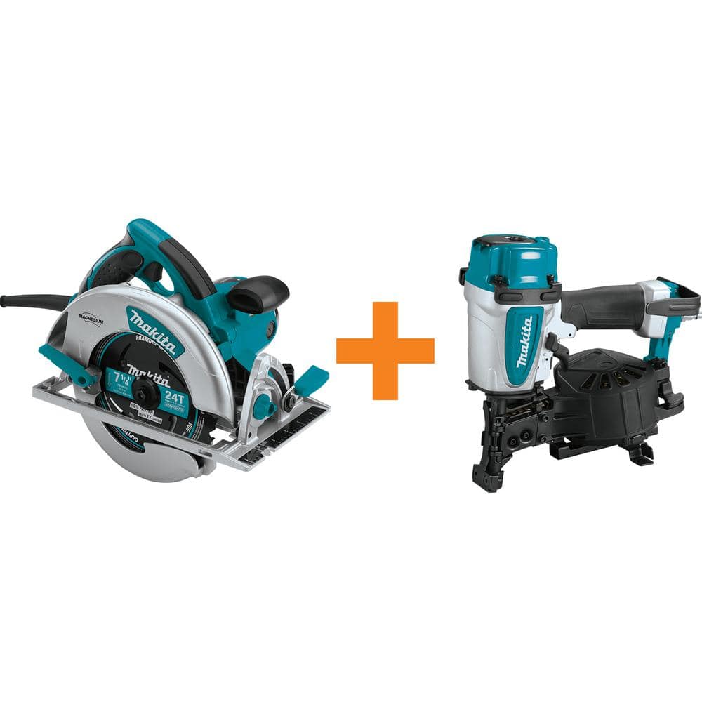 Makita 15 Amp 7-1/4 in. Lightweight Magnesium Circular Saw with bonus  15-Degree 1-3/4 in. Pneumatic Coil Roofing Nailer 5007MG-AN454 The Home  Depot