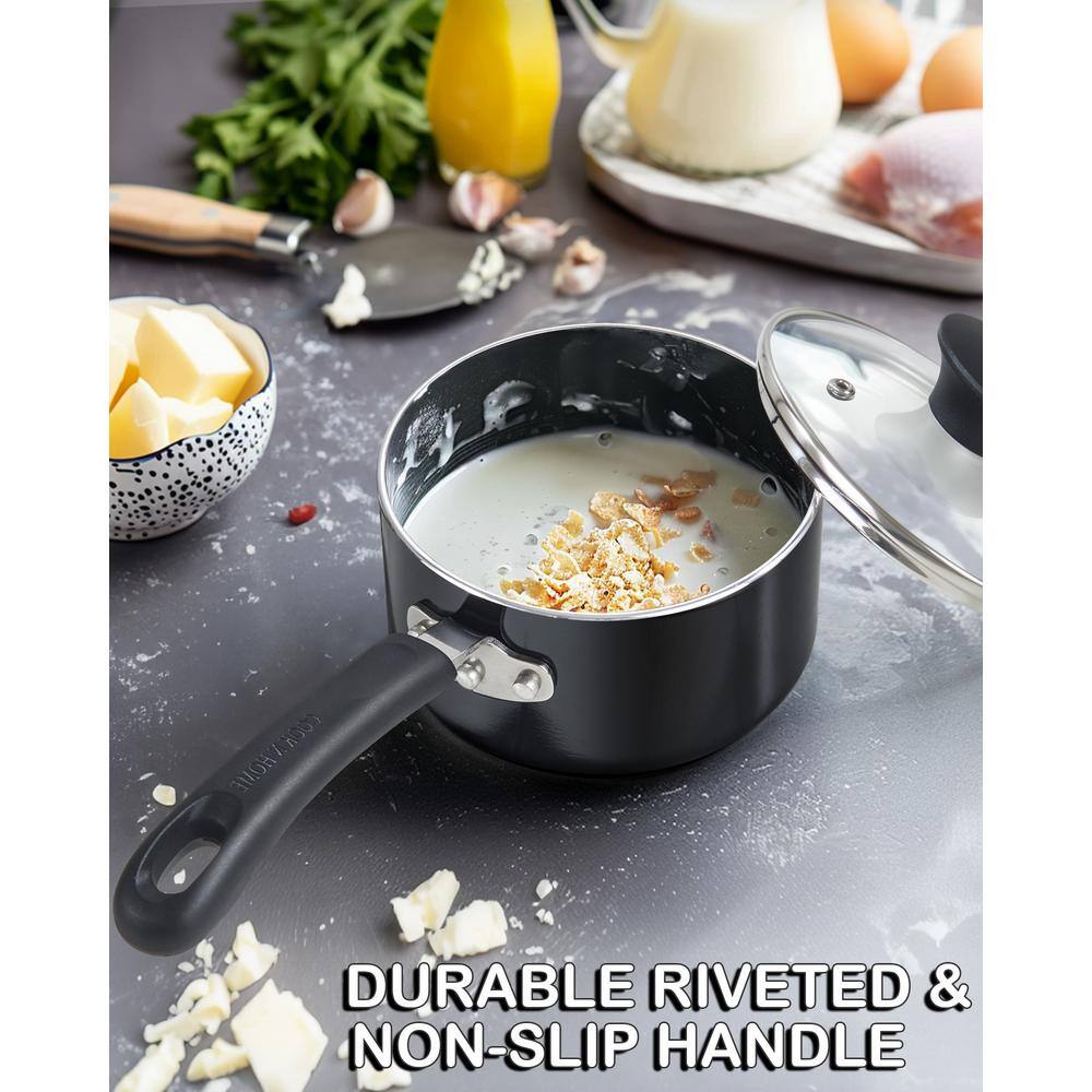 3 Quart Black Aluminum Non-stick Saucier with Glass Lid