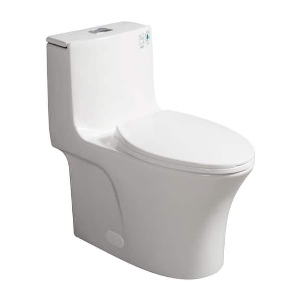 FUNKOL 12 in. 1-Piece 1.1/1.6 GPF Dual Flush Elongated Toilet in White with Soft-Close Seat Included