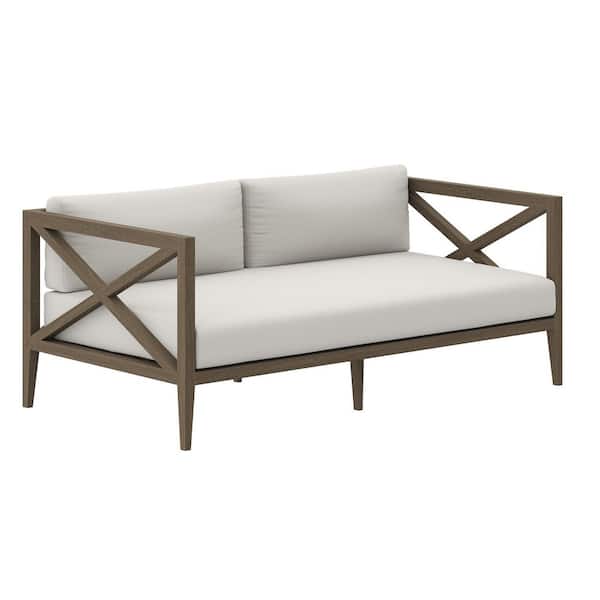 Northlake 1-Piece Teak Outdoor Loveseat with Weathered Gray White Cushions