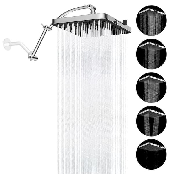 5-Spray Patterns with 1.8 GPM 13 x 10 in. Wall Mount Rain Fixed Shower Head with 16 in. Shower Extension Arm in Chrome