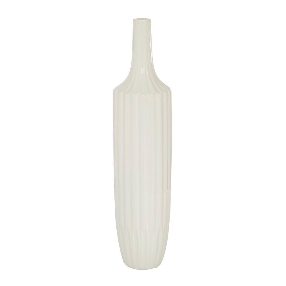 Modern White Ceramic Vase with Stripe Texture 23" Height