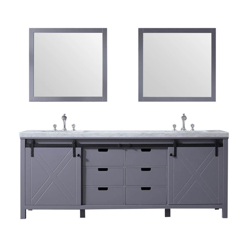 Marsyas 84 in W x 22 in D Dark Grey Double Bath Vanity, Carrara Marble Coun