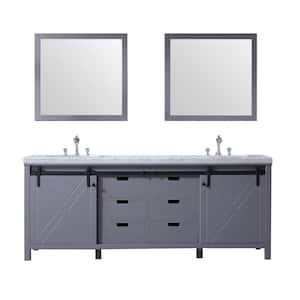 Marsyas 84 in W x 22 in D Dark Grey Double Bath Vanity, Carrara Marble Countertop, Faucet Set and 34 in Mirrors
