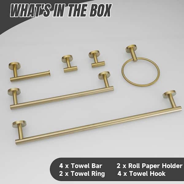 12-Piece Bath Hardware Set with Towel Ring Toilet Paper Holder Towel Hook Towel Bar Included Wall Mount in Brushed Gold