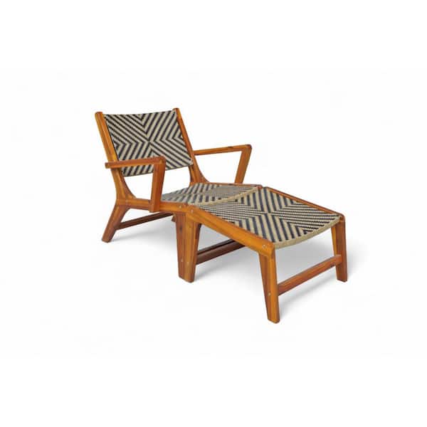 Sevilla Wicker Wooden Chair Set-Brown Outdoor Lounge Chair with Ottoman UV-Resistant Wicker
