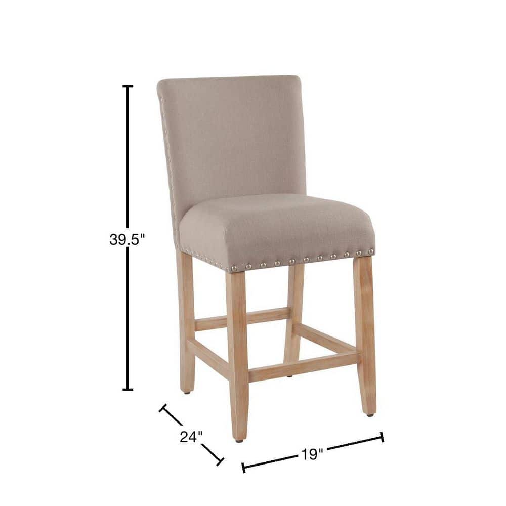 Tan Upholstered 24" Counter Height Barstool with Nailhead Trim