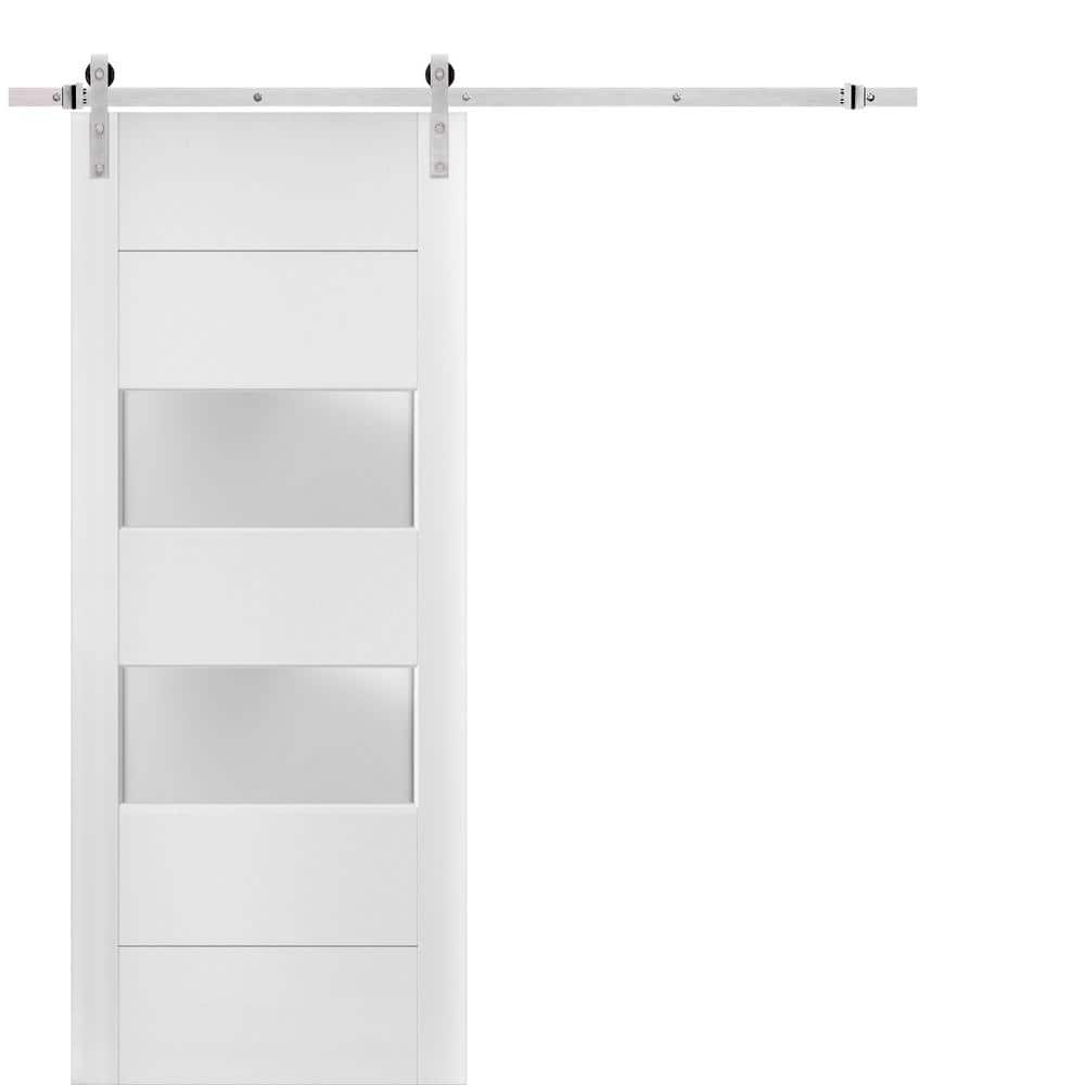 Assembly Required 24 in. x 84 in. 2-Lite Frosted Glass White Finished Pine Wood Sliding Barn Door with Hardware Kit price history on PriceWatchPro
