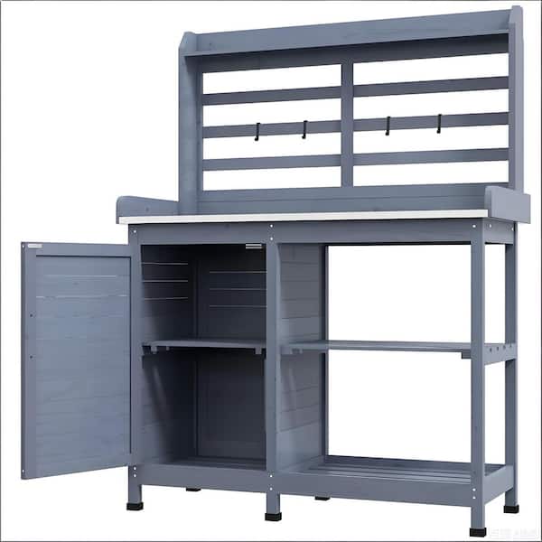 4-Tier Gray Fir Wood Plant Outdoor Potting Bench, Farmhouse Style with Removable Sink (18.5 in. H W x 57.5 in. H)