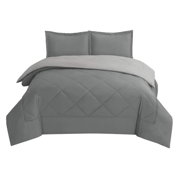 swift home Swift Home3-Piece Charcoal/Silver All-Season Reversible Microfiber King  Down-Alternative Comforter Set