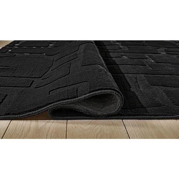 Gibbswell 8 ft. x  10 ft. Black Abstract Washable Area Rug