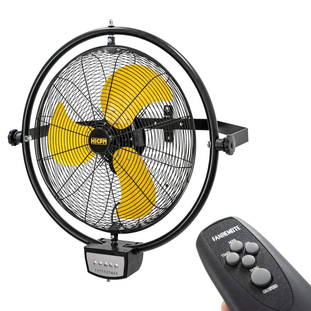 Edendirect 3-Speed Oscillating High Velocity Yellow 20 in. Wall Mount Fan, Manual and Remote Control, Timer Setting