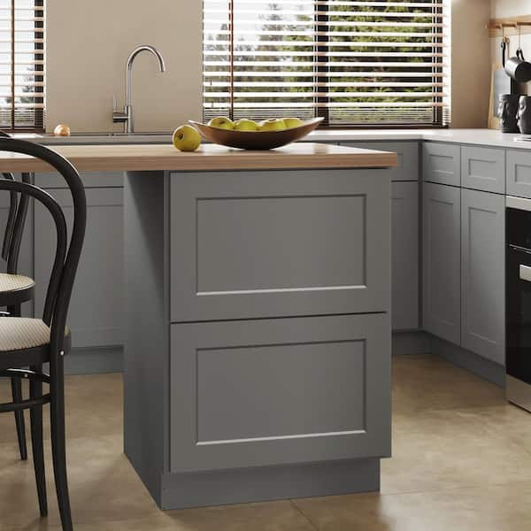 Hausvita 24 in. W x 24 in. D x 34.5 in. H in Shaker Grey Plywood Ready to Assemble Kitchen Base Cabinet with 2 Drawers