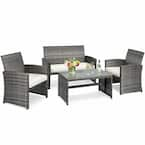 Costway Mix Gray 4 Piece Rattan Wicker Patio Conversation Set with