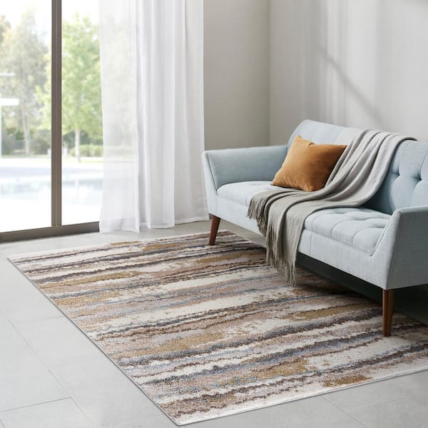 Cadence Blue/Tan 8 ft. x 10 ft. Cozy Shag Watercolor Polypropylene Area Rug