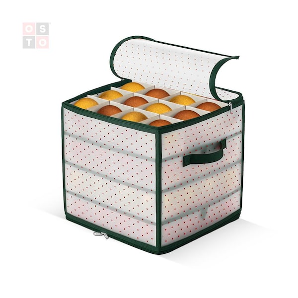 OSTO 13.5 in. Green Vinyl Plastic Ornament Storage Box (64-Ornaments)