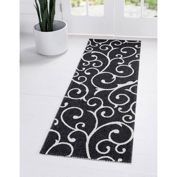 Unique Loom Decatur Scroll Black/Ivory 2 ft. 2 in. x 7 ft. 4 in