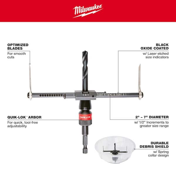 Milwaukee 2 in. to 7 in. Black Oxide Adjustable Hole Saw Cutter 49