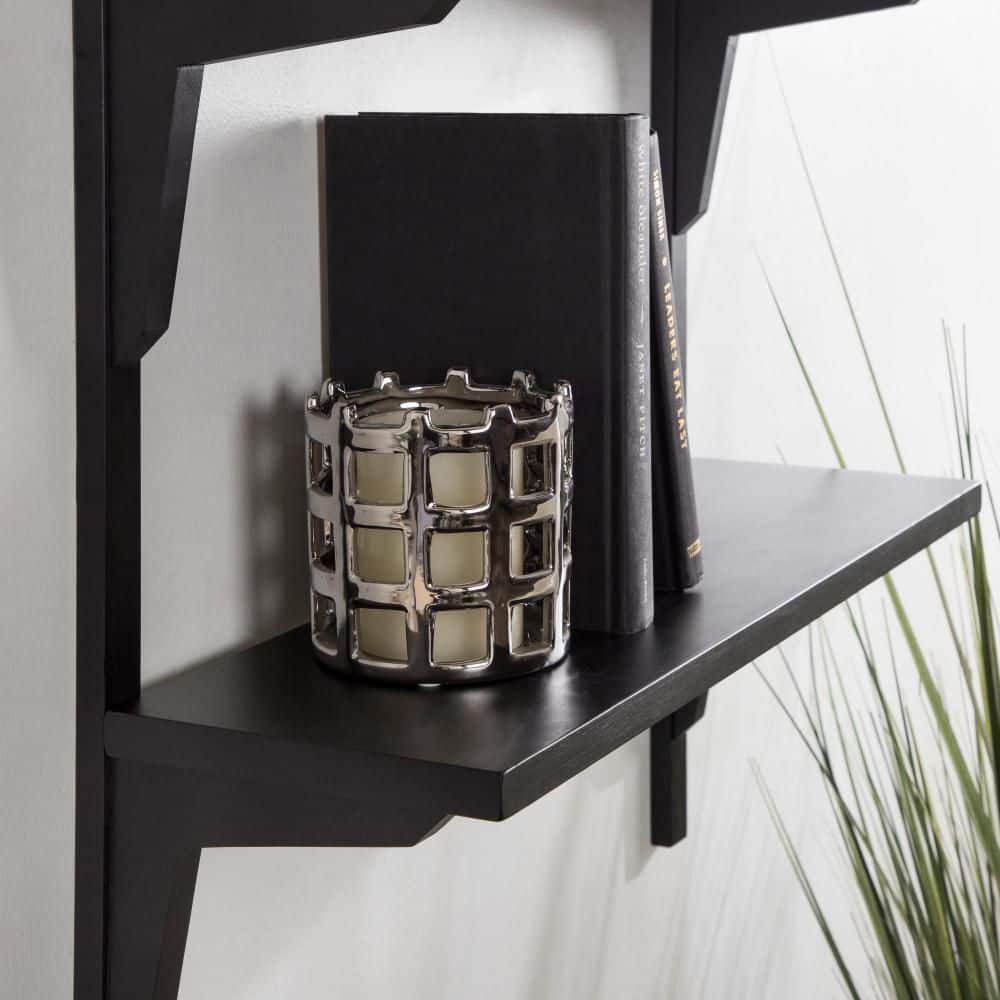 Meridien Black Poplar Wood 28'' Floating Wall Shelf