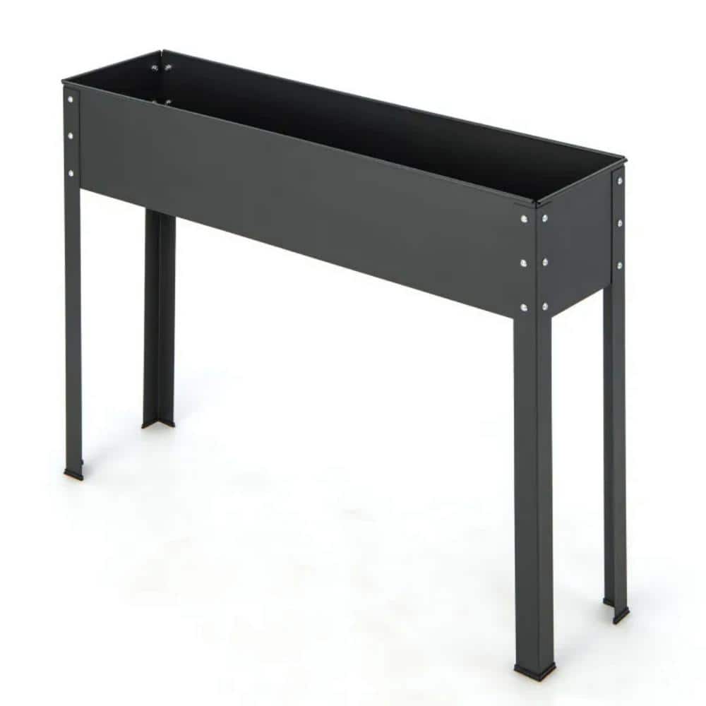 Black Metal Raised Garden Bed with Legs and Drainage Hole for Vegetable Flo