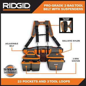 29 in. 23 Pocket Professional Grade 2-Bag Suspension Rig Work Tool Belt with Suspenders