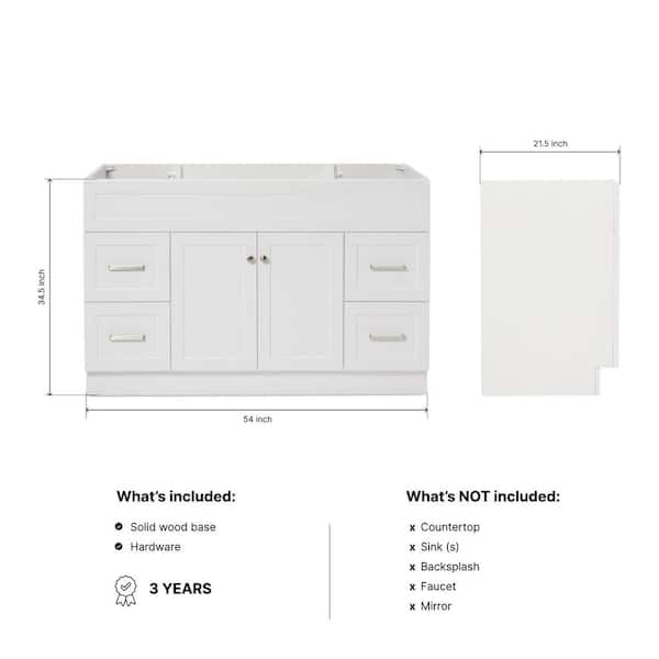 Hamlet 54 in. W x 21.5 in. D x 34.5 in. H Freestanding Bath Vanity Cabinet Only in White