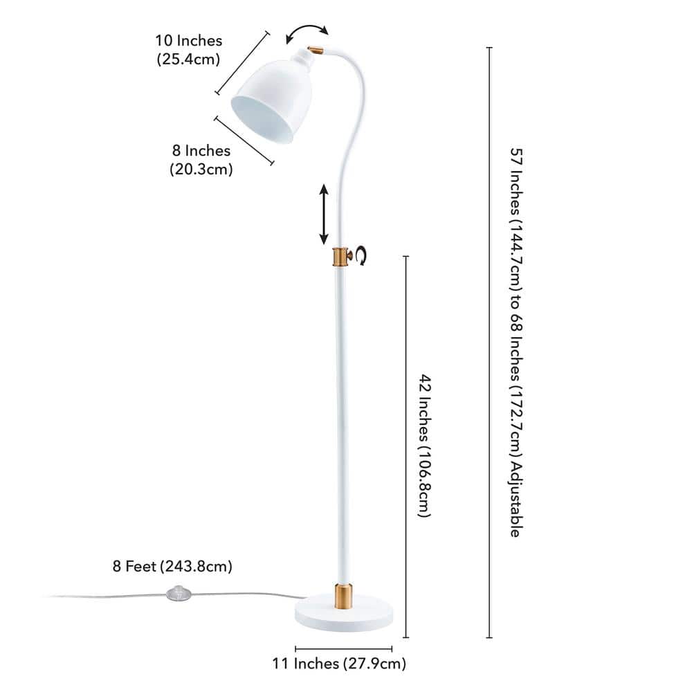 Matte White and Brass Adjustable Arc Floor Lamp with Smart Home Compatibility