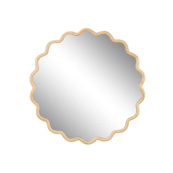 Unbranded Natural Wood 31.1 in W x 31.1 in. H Art Deco Round Solid Wood Framed Mirror Wall Mirror Wall Decor Mirror
