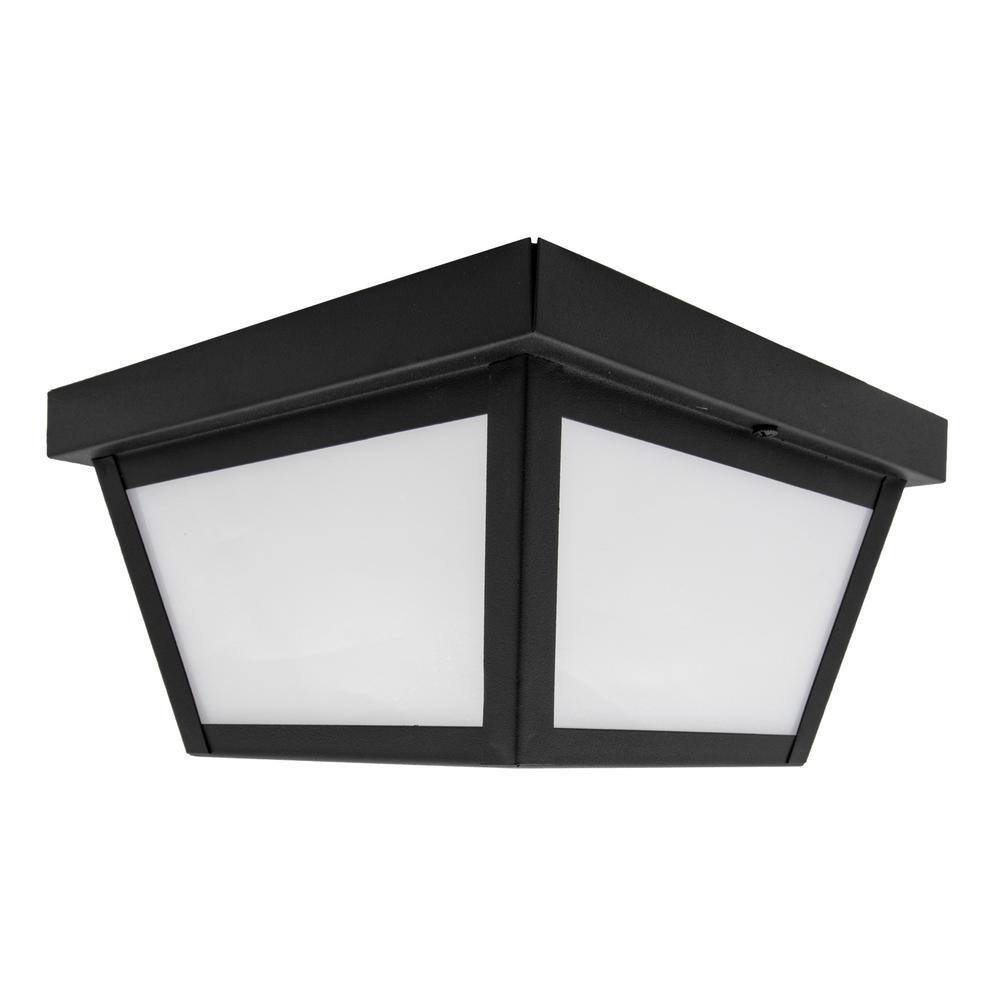 Black Geometric LED Outdoor Ceiling Light with Frosted Glass