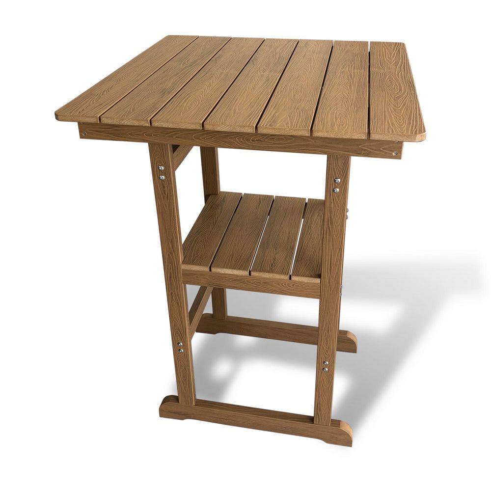 41.7 in. Poly Lumber Outdoor High Top Table, Weather-Resistant, Heavy-Duty 200 lbs. for Patio and Garden, Teak Tone