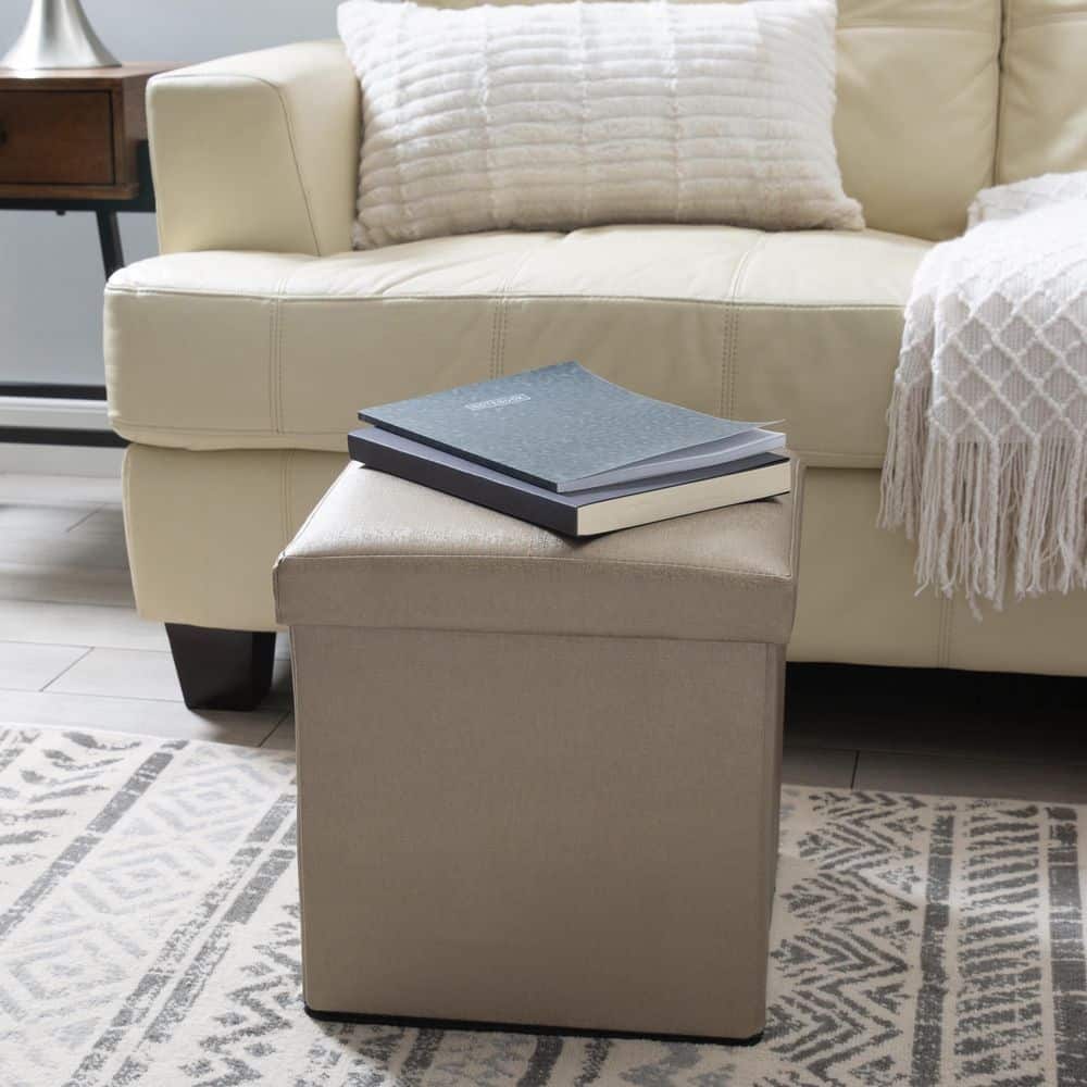 Bronze Faux Leather Folding Storage Ottoman Cube