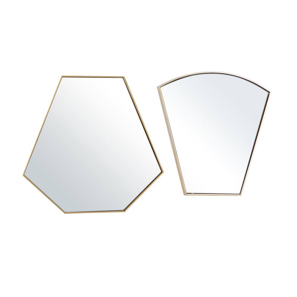 Gold Geometric Wood and Metal Wall Mirror Set, 18" and 19"